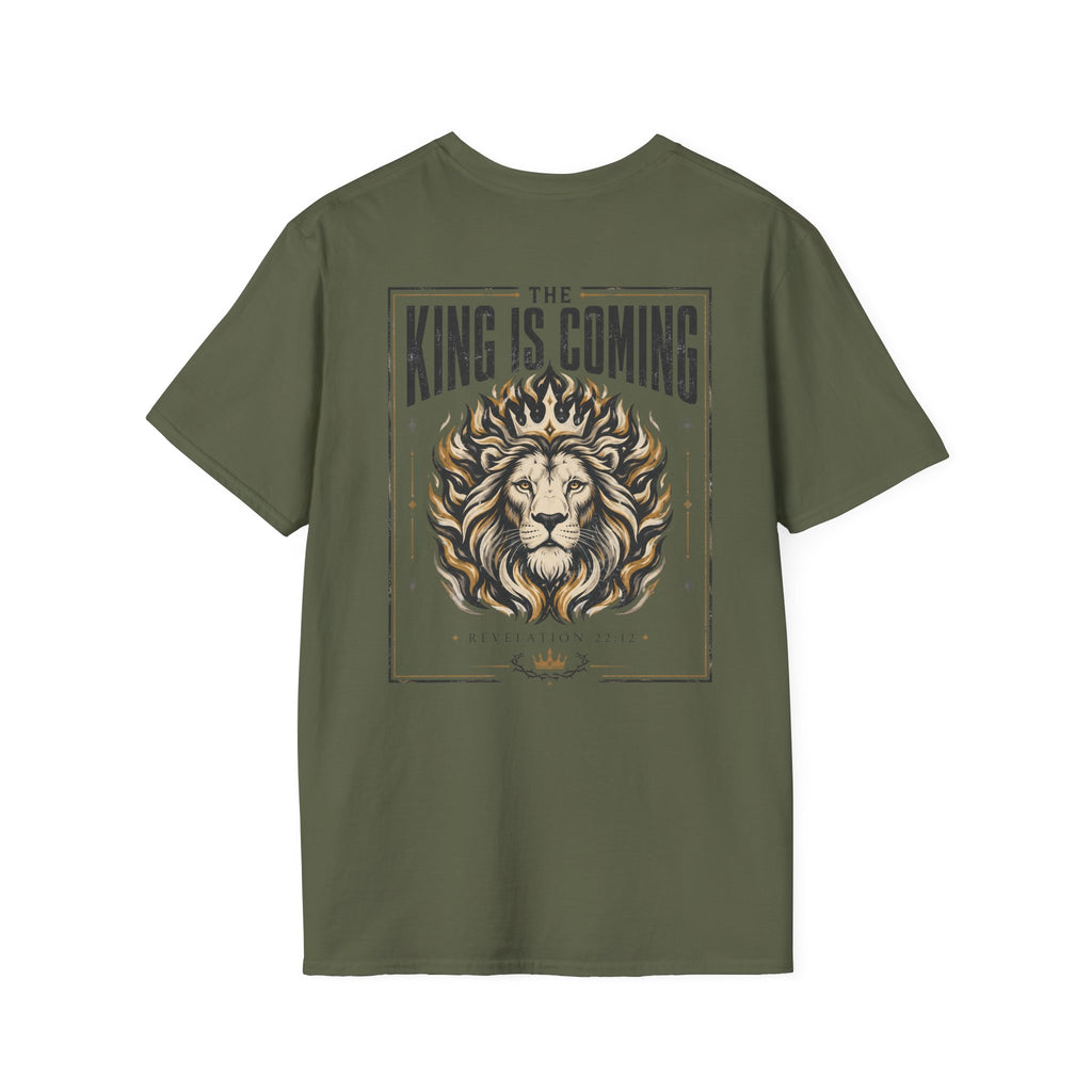 The King Is Coming T-Shirt — Crowned Lion Faith Graphic Tee