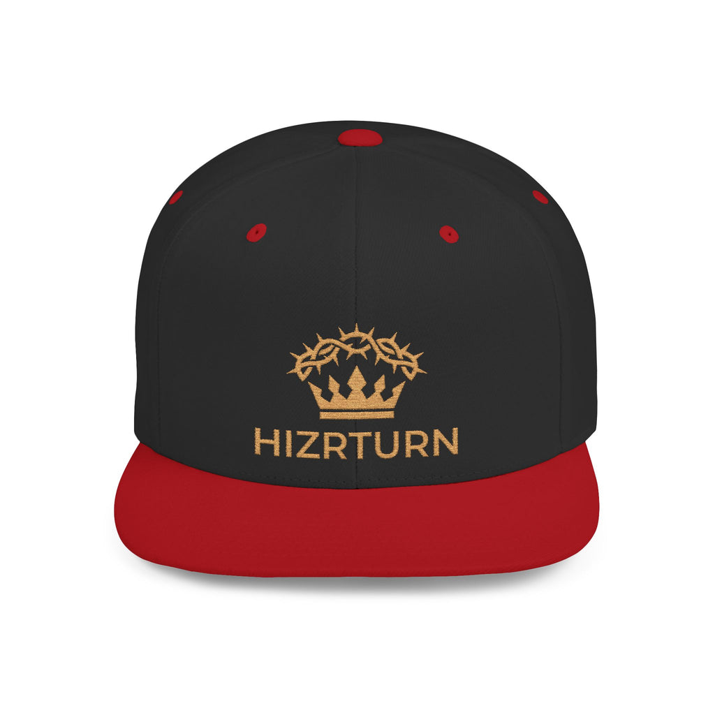 Flat Bill Snapback Hat Gold Crown Embroidery