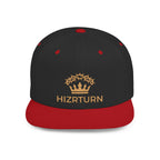 Flat Bill Snapback Hat Gold Crown Embroidery