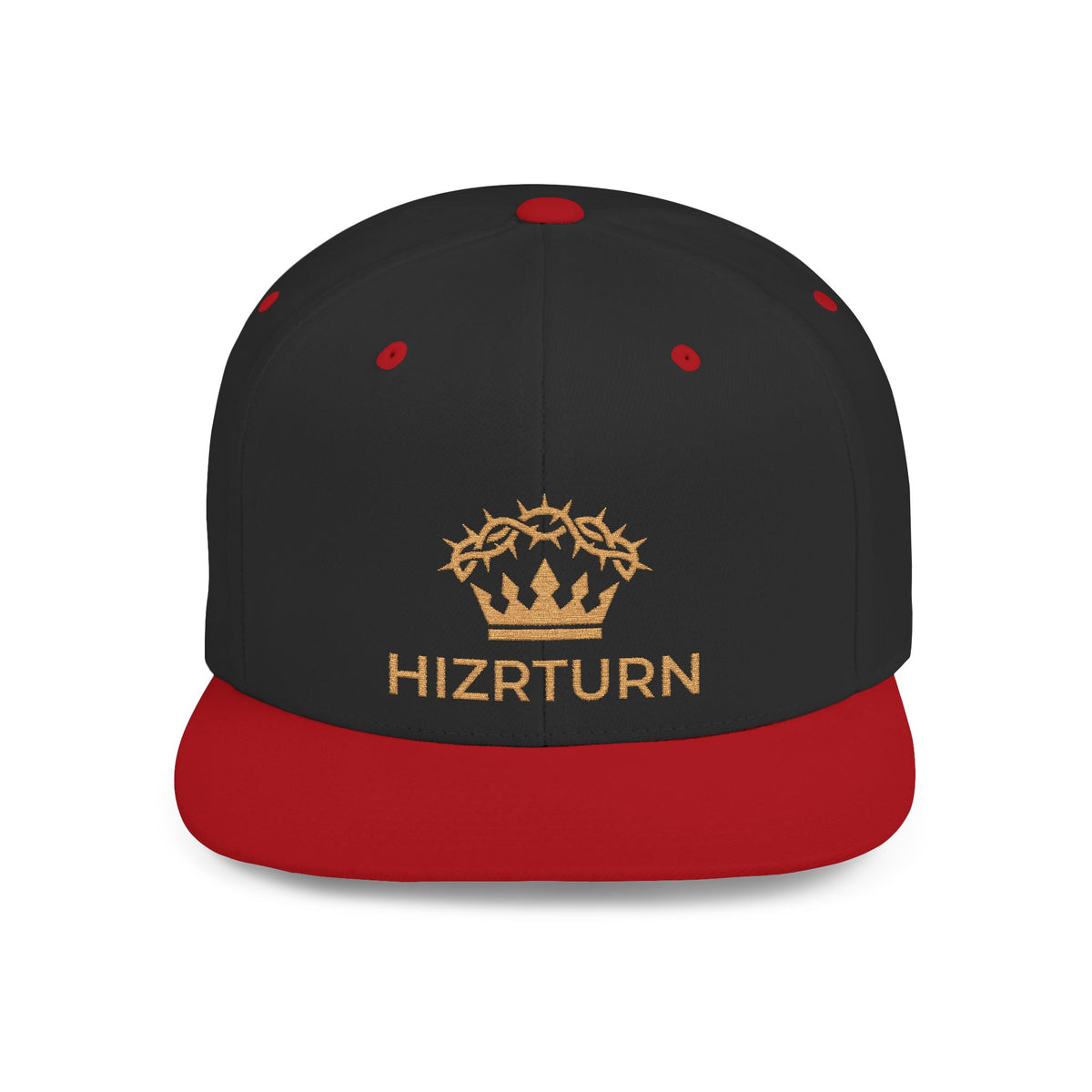 Flat Bill Snapback Hat Gold Crown Embroidery