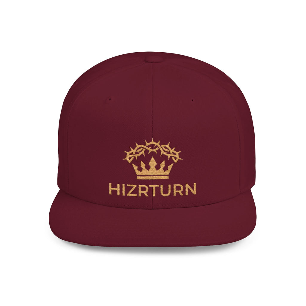 Flat Bill Snapback Hat Gold Crown Embroidery