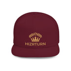 Flat Bill Snapback Hat Gold Crown Embroidery