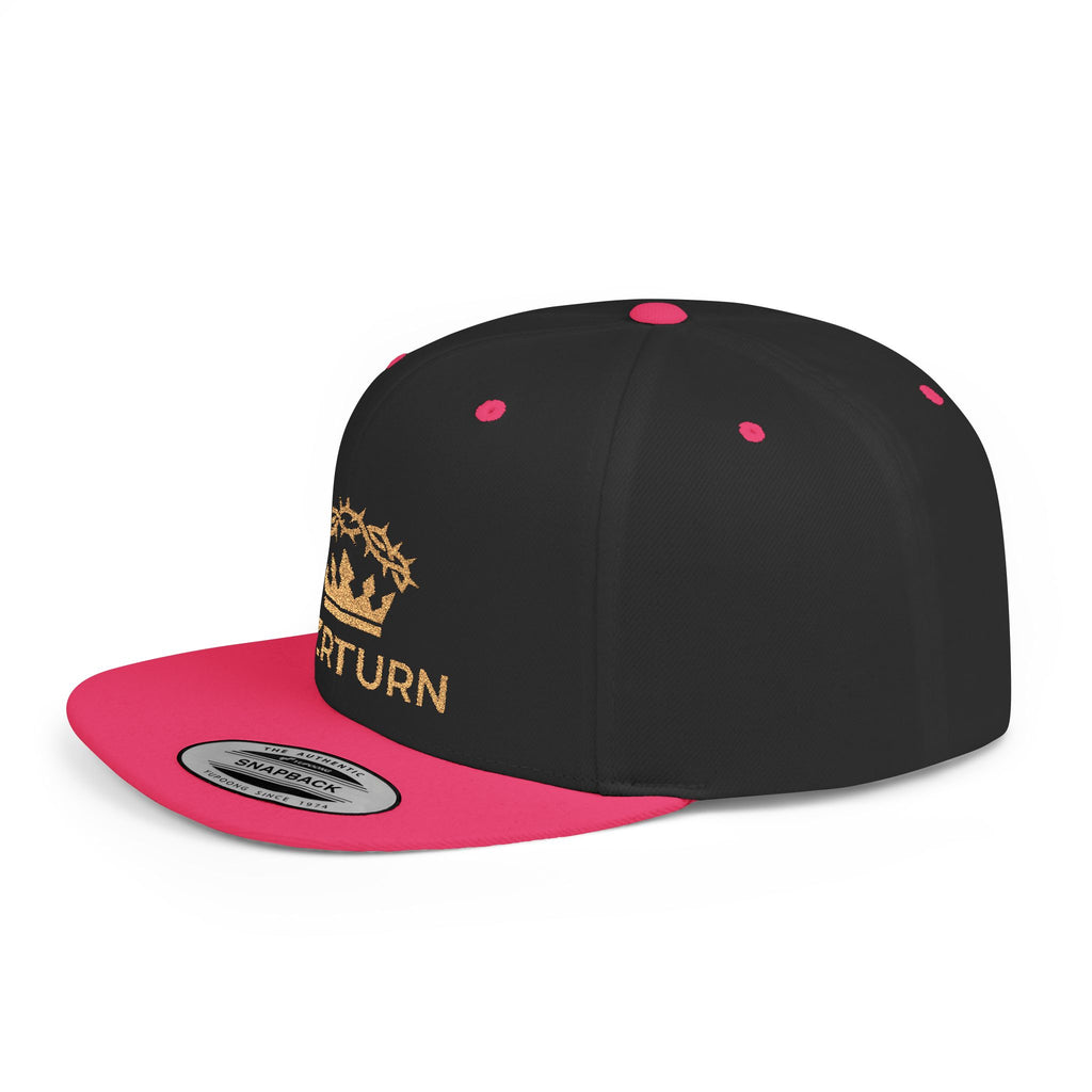 Flat Bill Snapback Hat Gold Crown Embroidery