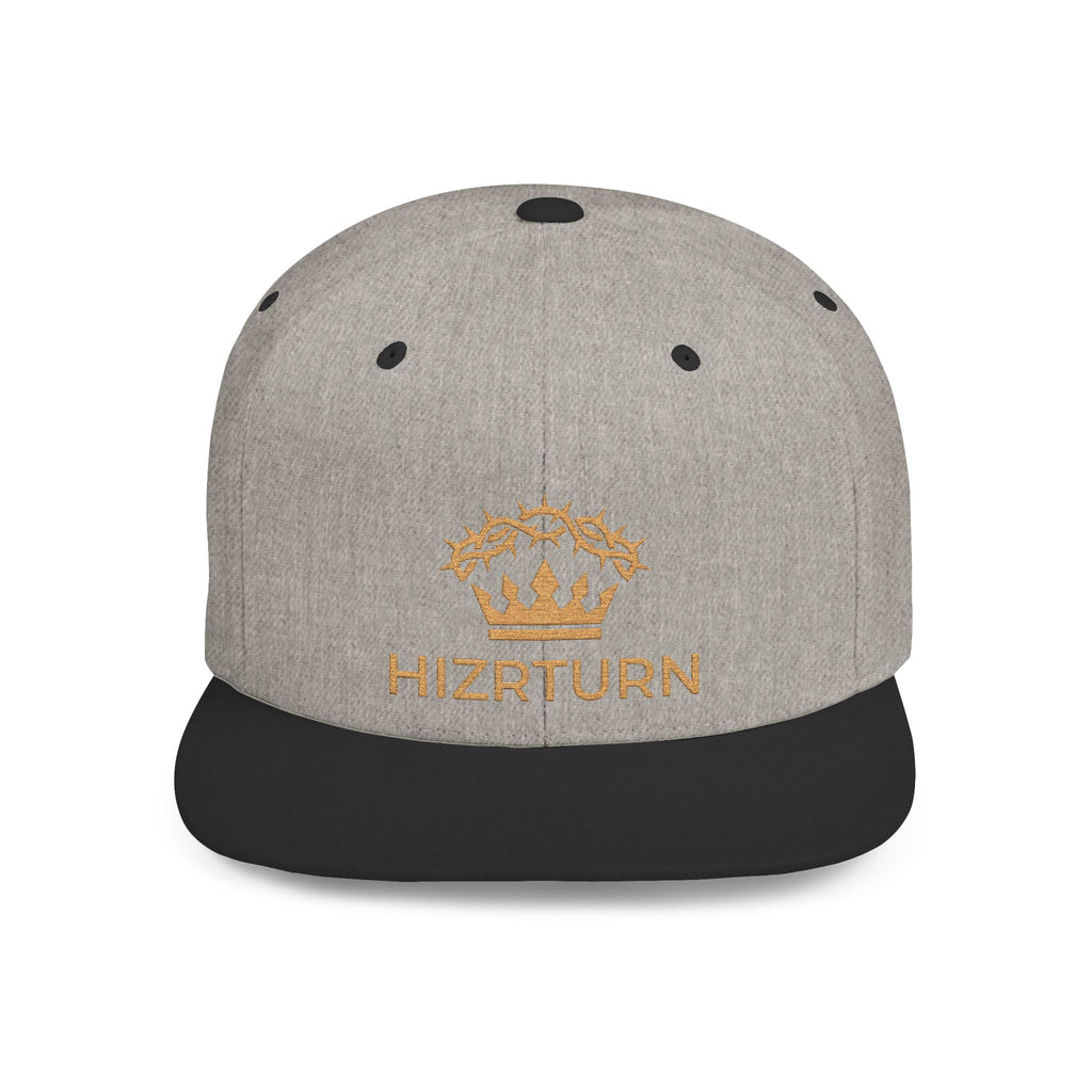 Flat Bill Snapback Hat Gold Crown Embroidery