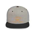 Flat Bill Snapback Hat Gold Crown Embroidery