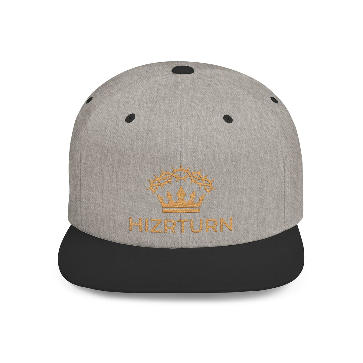 Flat Bill Snapback Hat Gold Crown Embroidery