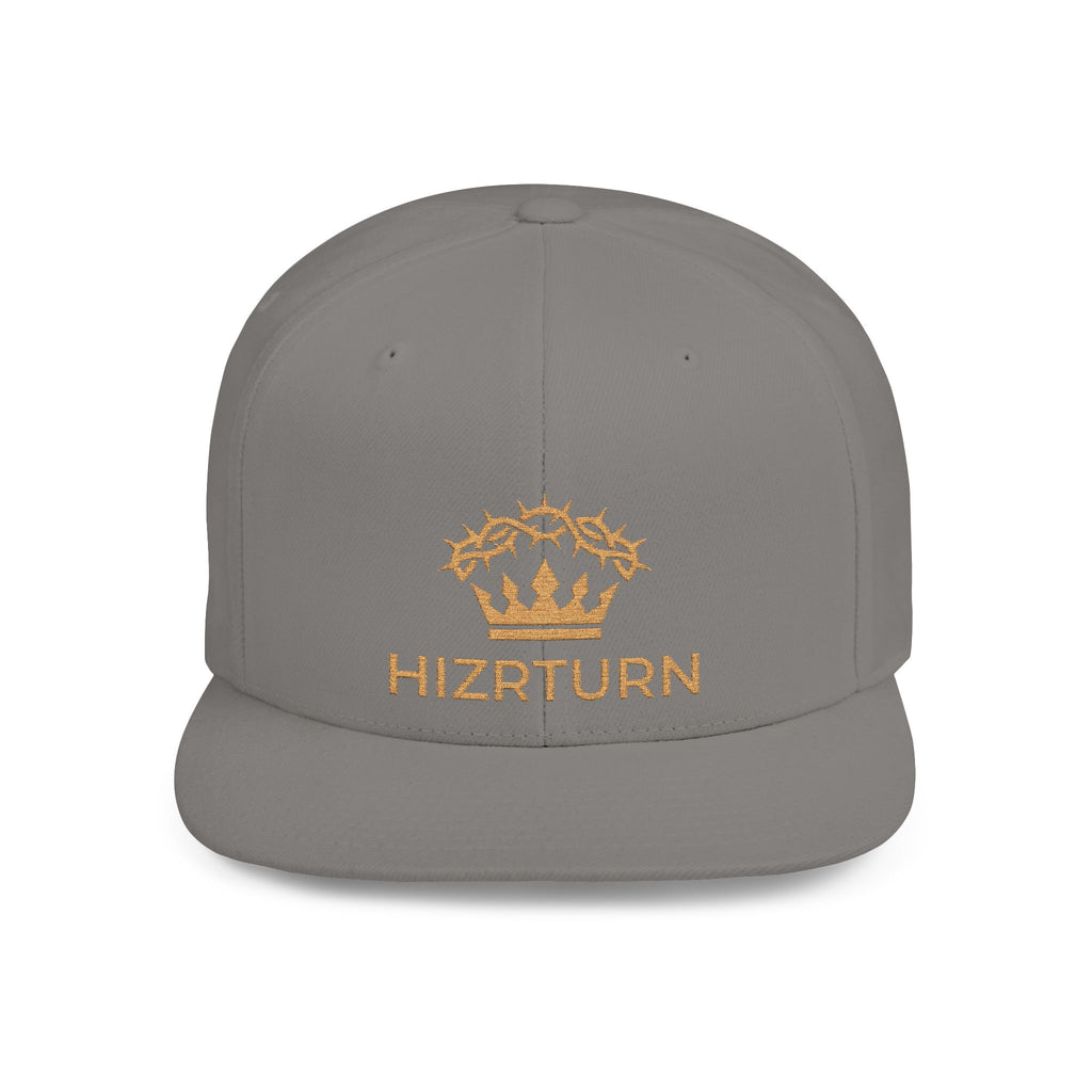 Flat Bill Snapback Hat Gold Crown Embroidery