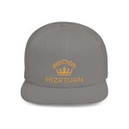 Flat Bill Snapback Hat Gold Crown Embroidery