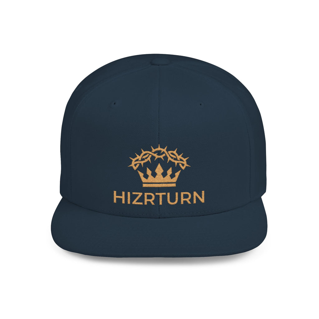 Flat Bill Snapback Hat Gold Crown Embroidery