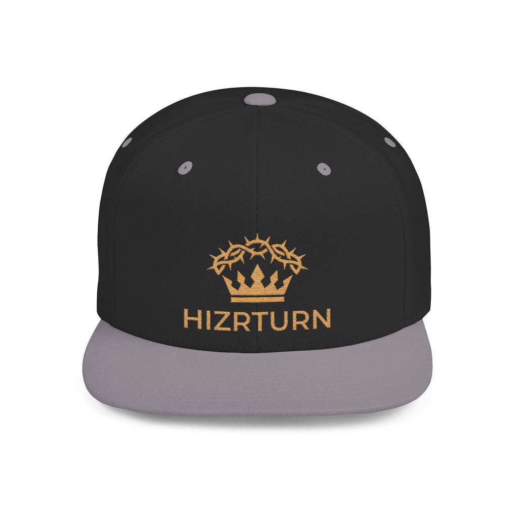 Flat Bill Snapback Hat Gold Crown Embroidery