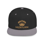 Flat Bill Snapback Hat Gold Crown Embroidery