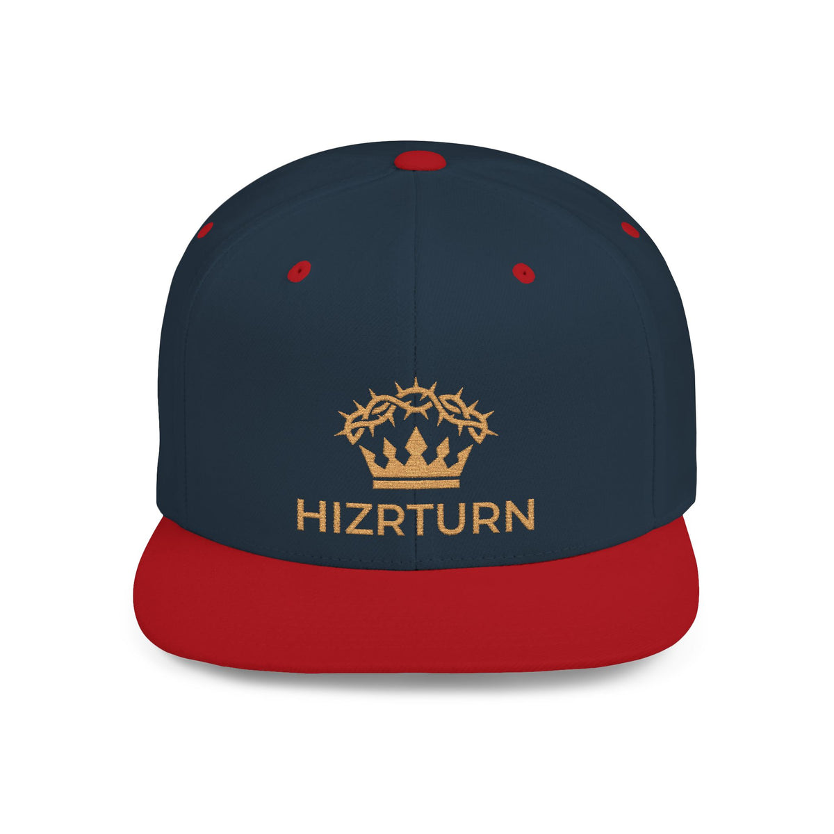 Flat Bill Snapback Hat Gold Crown Embroidery