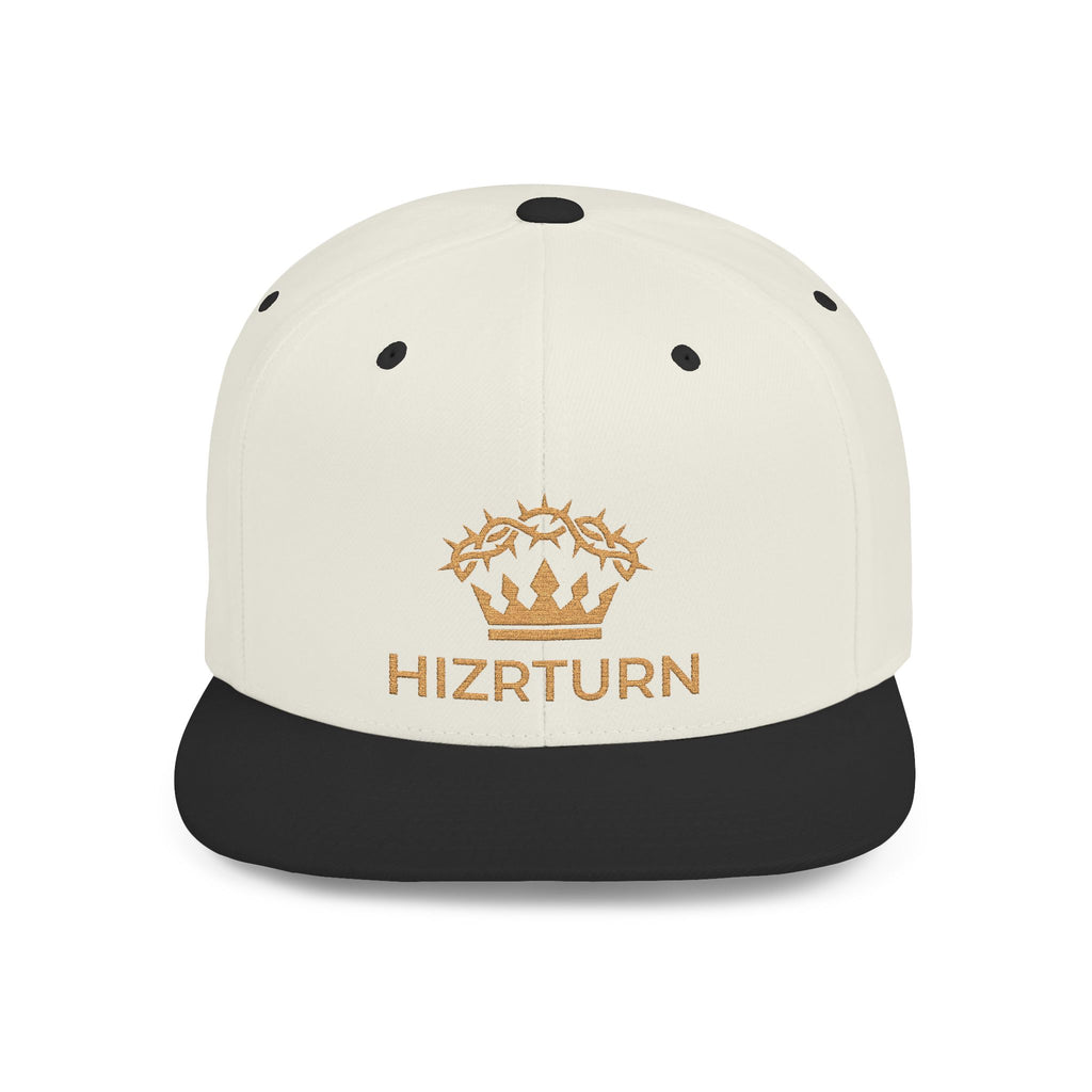 Flat Bill Snapback Hat Gold Crown Embroidery