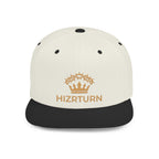 Flat Bill Snapback Hat Gold Crown Embroidery