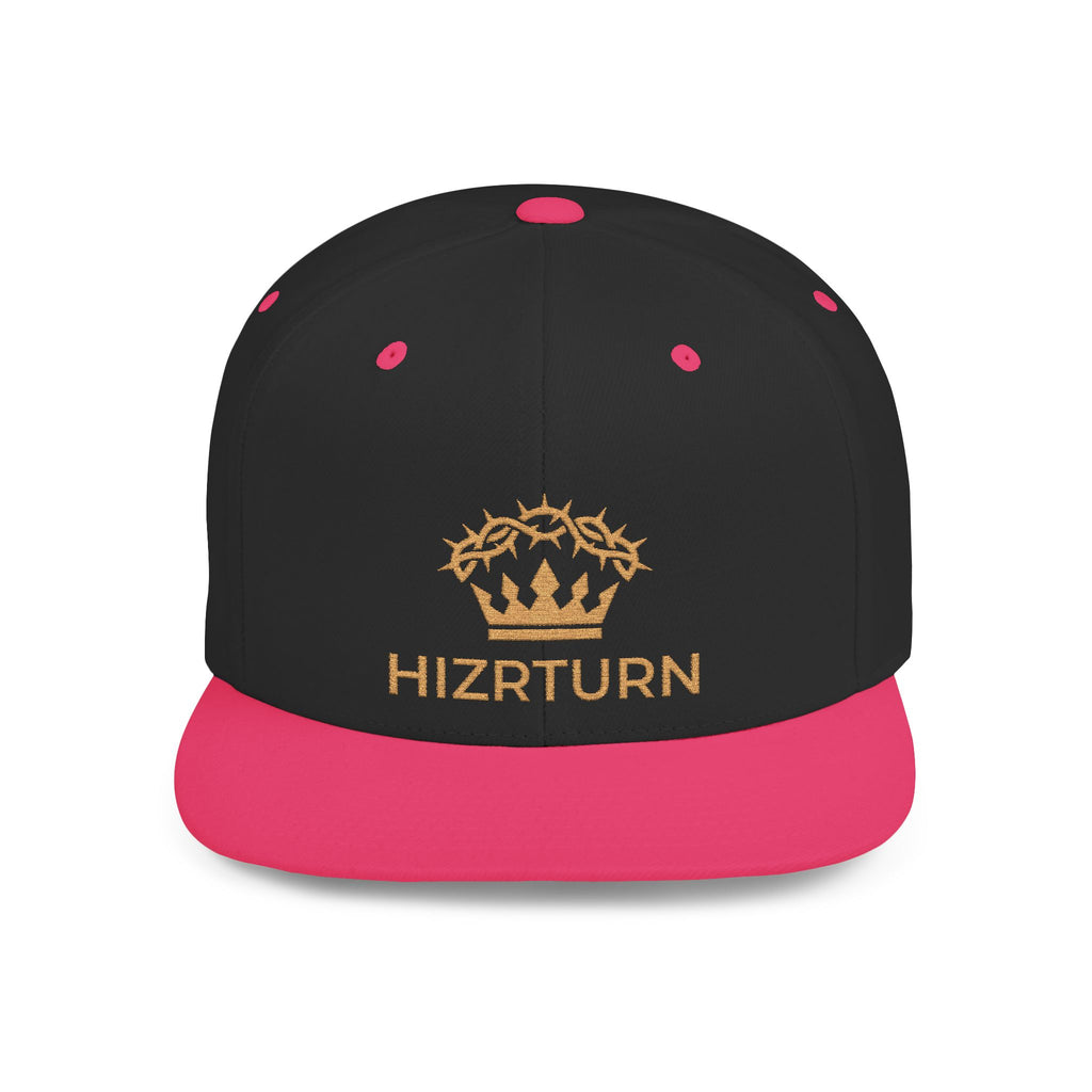 Flat Bill Snapback Hat Gold Crown Embroidery
