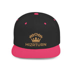 Flat Bill Snapback Hat Gold Crown Embroidery