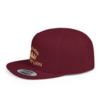 Flat Bill Snapback Hat Gold Crown Embroidery