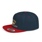 Flat Bill Snapback Hat Gold Crown Embroidery