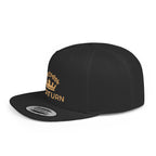 Flat Bill Snapback Hat Gold Crown Embroidery