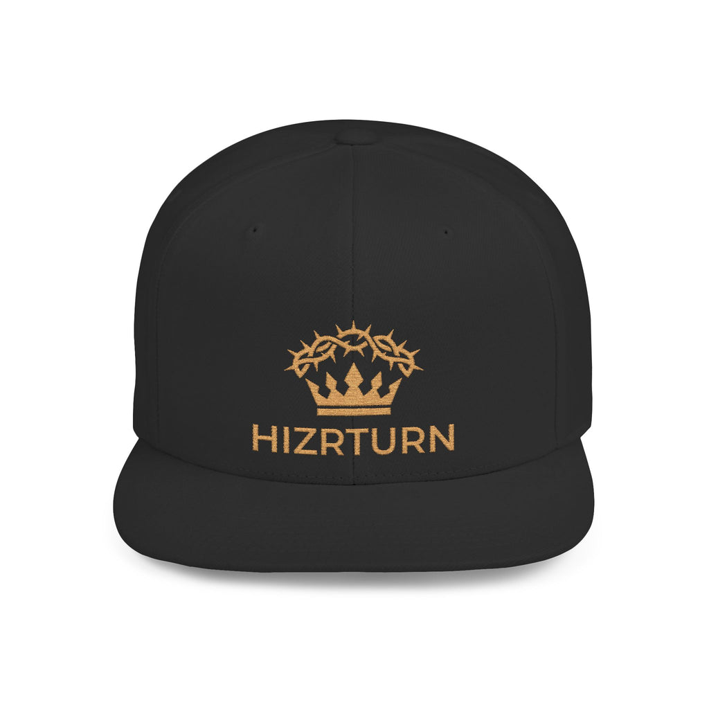 Flat Bill Snapback Hat Gold Crown Embroidery