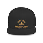 Flat Bill Snapback Hat Gold Crown Embroidery