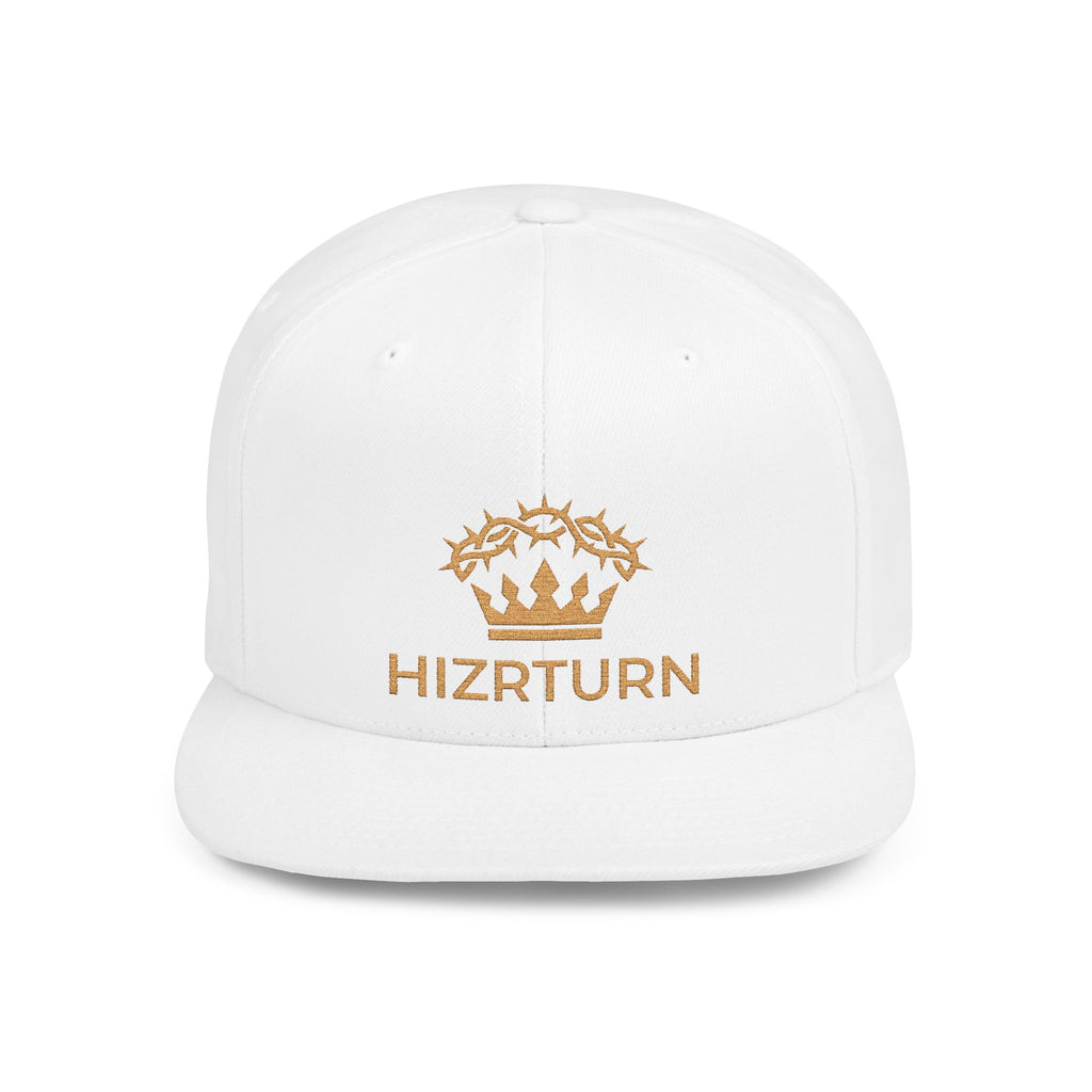 Flat Bill Snapback Hat Gold Crown Embroidery