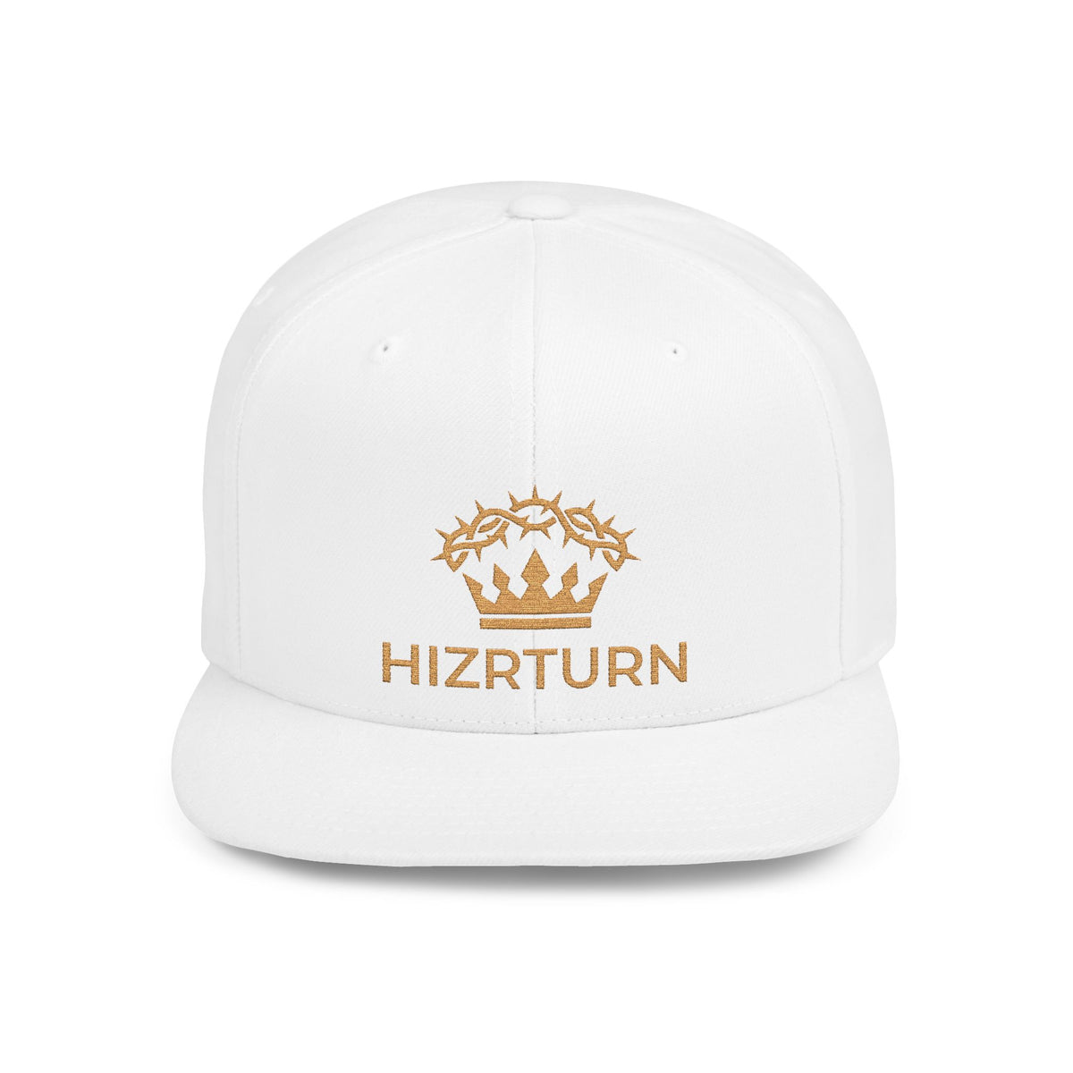 Flat Bill Snapback Hat Gold Crown Embroidery