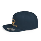 Flat Bill Snapback Hat Gold Crown Embroidery