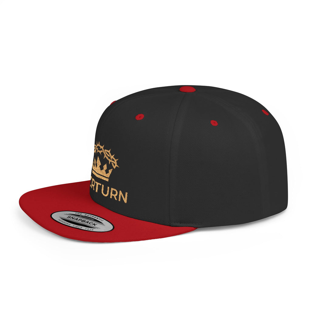 Flat Bill Snapback Hat Gold Crown Embroidery