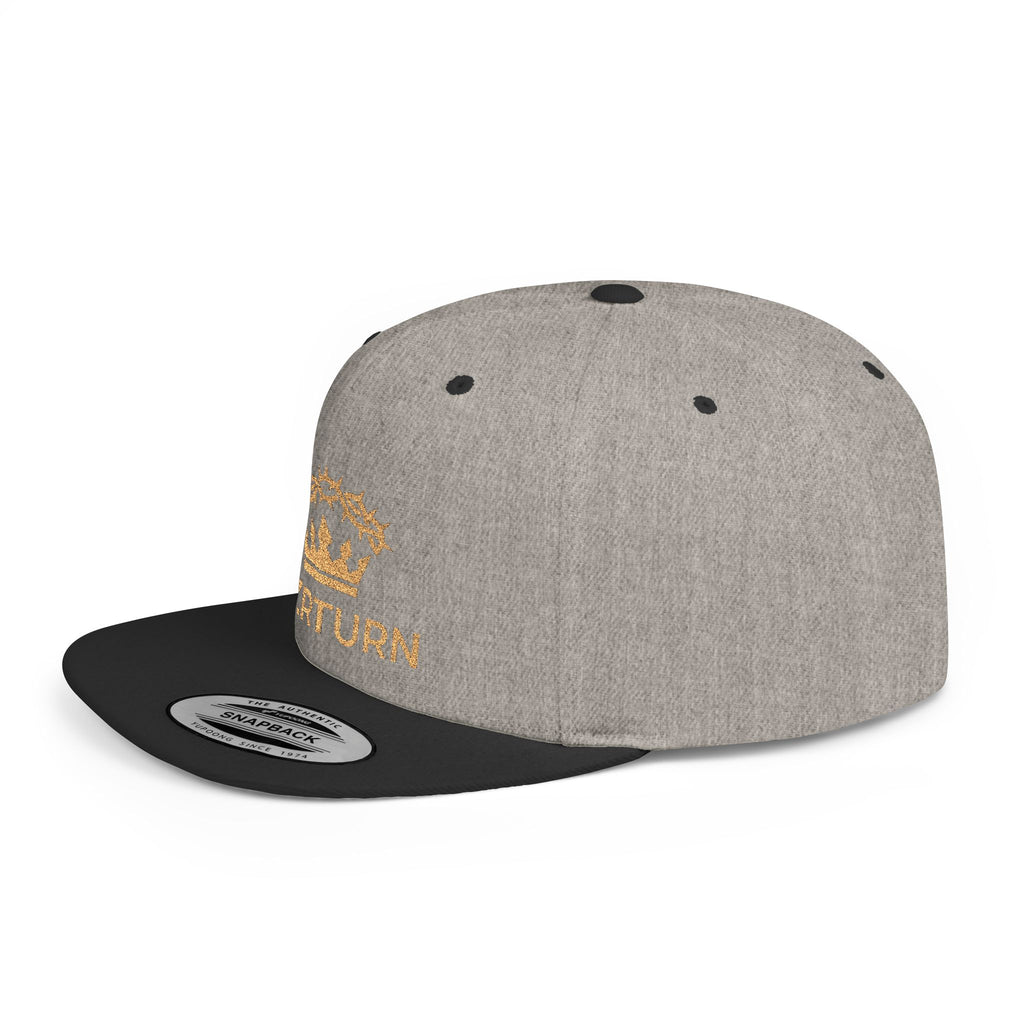 Flat Bill Snapback Hat Gold Crown Embroidery